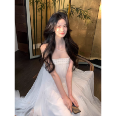 批发高级感网纱钉珠白色无袖<b class='q'>连衣裙</b>or气质套装