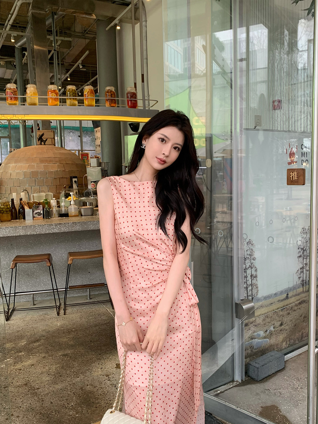 아름다운 꼬집기 허리 작은 치마 아이들 여름 아름다운 프랑스식 품격 행침 목 황색 체크무늬 롱 스커트 허리 수축