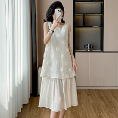 批发重工花朵拼接背心连衣裙女夏季新款无袖背心裙宽松大摆裙子