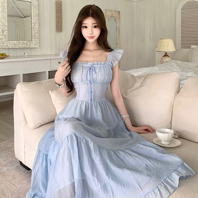 부드러운 품격 슬립 여성 드레스 여름 첫사랑 순수한 하얀 달빛 몸매 가꾸기 허리 수축 슬림해 보이는 신선함 달콤함 치마
