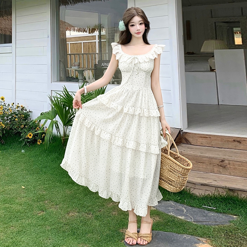 부드러운 품격 슬립 여성 드레스 여름 첫사랑 순수한 하얀 달빛 몸매 가꾸기 허리 수축 슬림해 보이는 신선함 달콤함 치마