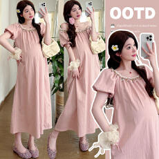 批发实拍现现~优质版~2026<b class='q'>夏季</b><b class='q'>孕妇装</b>复古贝壳法式显瘦短袖<b class='q'>孕妇</b><b class='q'>连衣裙</b>