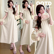 批发实拍现现~优质版~2026<b class='q'>夏季</b><b class='q'>孕妇装</b>复古贝壳法式宽松短袖<b class='q'>孕妇</b><b class='q'>连衣裙</b>