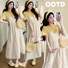 批发实拍现现 2026夏装新款甜美小清新麻棉碎花吊带裙+短<b class='q'>孕妇</b><b class='q'>两件套装</b>