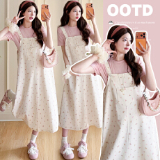 批发实拍现现 2026夏季新品孕妇装碎花甜美系背带<b class='q'>裙</b><b class='q'>T</b><b class='q'>恤</b>孕妇两件套装