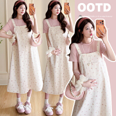 批发实拍现现 2026夏季新品孕妇装碎花甜美系背带裙孕妇撞色两件套装