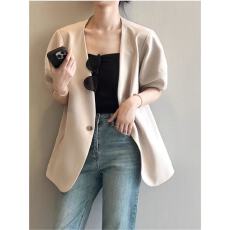 批发泡泡袖西装短外套气质休闲垂感显瘦西服百搭无领西装外套简约短袖