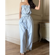 批发韩系设计感木耳边<b class='q'>抹胸</b><b class='q'>连体裤</b>套装