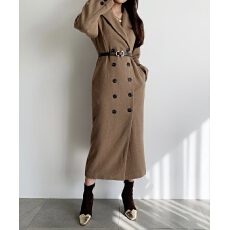 批发韩系气质双排扣<b class='q'>修身</b>长款毛呢大衣