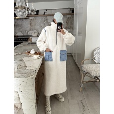 批发女士泰迪熊绒色块长款<b class='q'>连衣裙</b>