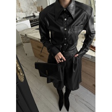 批发女士仿皮衬衫与五口袋工装短裤两件套