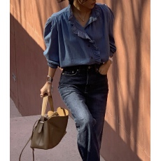 批发韩系时尚气质木耳边<b class='q'>牛仔</b><b class='q'>衬衫</b>