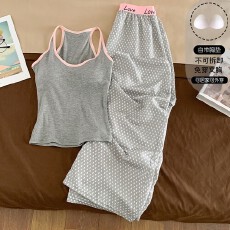 批发已出货~睡衣女少女胸垫吊带夏天可外穿家居服女士舒适套装