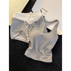 有货~韩版简约风带胸垫吊带睡衣女夏季修身短裤家居服套装可外穿