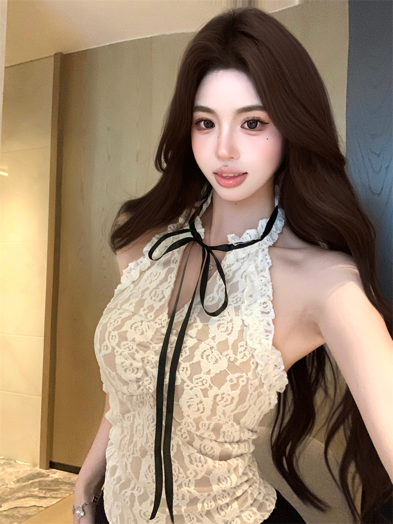 실사 정가 순수한 욕망 핫걸 섹시함 레이스 나비 넥타이 행침 목 몸매 가꾸기 캐미솔 만나는 맨위