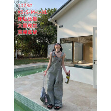 批发美式复古水洗工装背带裤女2026新款设计感口袋宽松阔腿裤