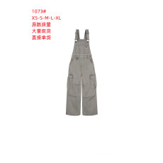 批发美式复古多口袋工装背带裤男女宽松设计感休闲直筒拖地阔腿裤