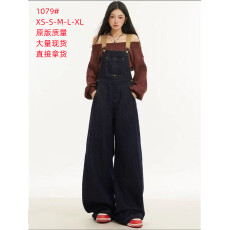 批发2026深蓝宽松直筒阔腿牛仔<b class='q'>背带裤</b><b class='q'>女</b>小个子减龄少<b class='q'>女</b>可盐可甜连体<b class='q'>裤</b>