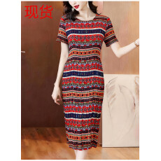 批发三宅褶皱2026夏季新款大码阔太太<b class='q'>宽松</b>复古印花气质显瘦A字<b class='q'>连衣裙</b>