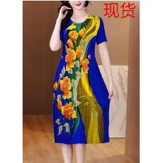 批发三宅褶皱2026夏季新款大码阔太太<b class='q'>宽松</b>复古印花气质显瘦A字连衣裙