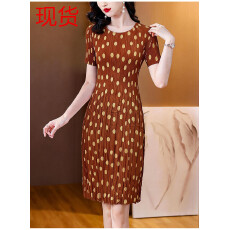 批发三宅褶皱2026夏季新款大码阔太太宽松复古印花气质显瘦A字<b class='q'>连衣裙</b>
