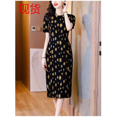 批发三宅褶皱2026夏季新款大码阔太太宽松复古印花气质显瘦A字<b class='q'>连衣裙</b>