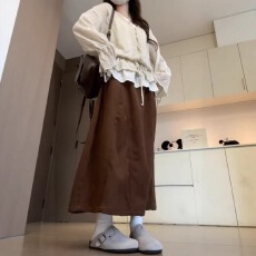批发咖色灯芯绒半身裙 大码女装穿搭胖mm中长款a字半身裙