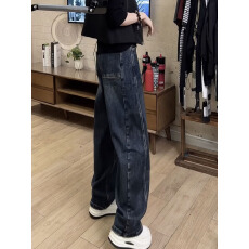 批发精品牛仔秋季新款时尚牛仔大码显瘦窄版直筒拖地裤遮肉减龄阔腿裤