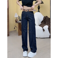 批发精品牛仔秋冬新款加绒牛仔大码弹力显瘦窄版直筒拖地裤遮肉阔腿裤