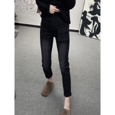 批发精品牛仔秋季新款牛仔烟管裤女年大码洋气显瘦<b class='q'>弹力</b>八分直筒<b class='q'>铅笔裤</b>