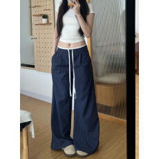 批发条纹西装裤 秋季大码胖mm宽松显瘦休闲直筒阔腿长裤