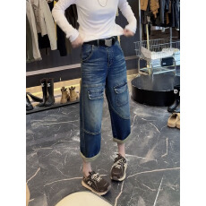 批发精品牛仔秋季九分直筒牛仔裤女显瘦遮肉<b class='q'>哈伦裤</b>大码遮肉洋气工装裤