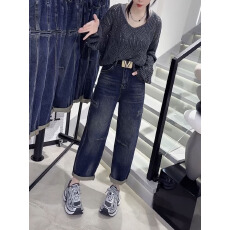 批发精品牛仔秋新款大码九分牛仔老爹裤女显瘦奶奶裤遮肉时尚<b class='q'>哈伦裤</b>子