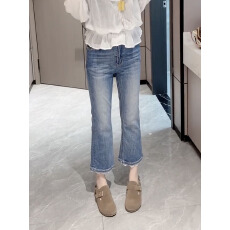 批发2025秋季新款弹力牛仔裤大码小个子八分微喇裤薄款显瘦洋气喇叭裤