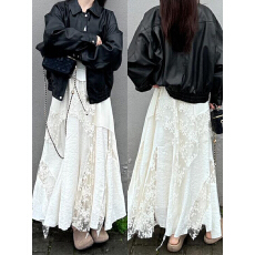 批发白色半身裙长款女秋季大码胖mm重工网纱<b class='q'>刺绣</b>拼接<b class='q'>蕾丝</b>不规则蛋糕裙