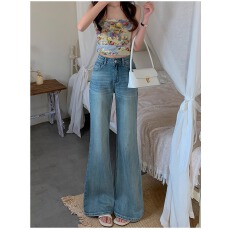 批发复古微直喇牛仔裤女2025<b class='q'>秋</b>季新款高腰显瘦宽松不贴腿喇叭裤