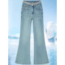 批发浅蓝色微喇牛仔裤女春<b class='q'>秋</b>新款高腰显瘦小个年流行微喇裤子KX