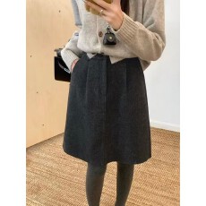 批发深灰色花苞中裙 <b class='q'>冬</b>季大码胖mm显瘦伯克利毛呢半身裙