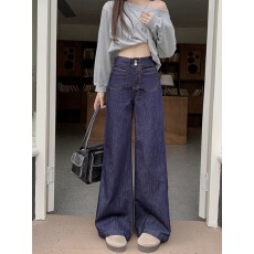 批发高腰阔腿牛仔裤女大码胖mm梨形身材胯大腿粗宽松显瘦长裤KX
