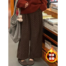 批发棕色波点灯芯绒裤子 女秋冬大码女装九分阔腿灯笼裤
