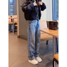 批发2025秋冬新款弯刀牛仔裤女大码显瘦窄版直筒裤遮肉时尚减龄阔腿裤