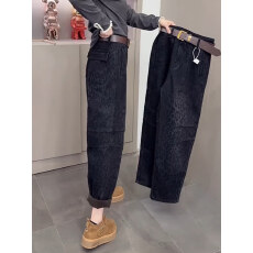 批发豹纹牛仔裤女2025冬季新款裤子加绒九分裤大码时尚显瘦高腰<b class='q'>哈伦</b>裤