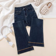 批发2026春<b class='q'>秋</b>新款刺绣微宽松胖妹妹微喇牛仔裤高腰显瘦喇叭裤KX