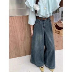 批发复古阔腿牛仔裤女春新款直筒牛仔高腰显瘦百搭直筒拖地裤