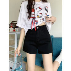 批发黑色a字牛仔<b class='q'>短裤</b>女2026夏季<b class='q'>新款</b>高腰宽松显瘦百搭阔腿热裤