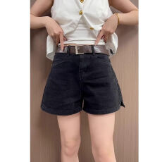 批发黑色牛仔<b class='q'>短裤</b>女<b class='q'>新款</b>胖mm高腰显瘦阔腿开叉A字版型百搭<b class='q'>短裤</b>
