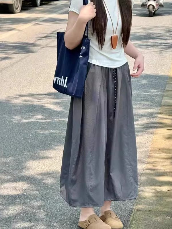 얕은 카키 호박 치마 여름 얇은 스타일 워크웨어 반신 스커트 빅 사이즈 지방 mm 슬림해 보이는 랜턴 치마