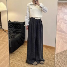 批发灰色爱心后松紧腰阔腿裤 <b class='q'>大码</b>女胖mm显瘦秋季西装裤