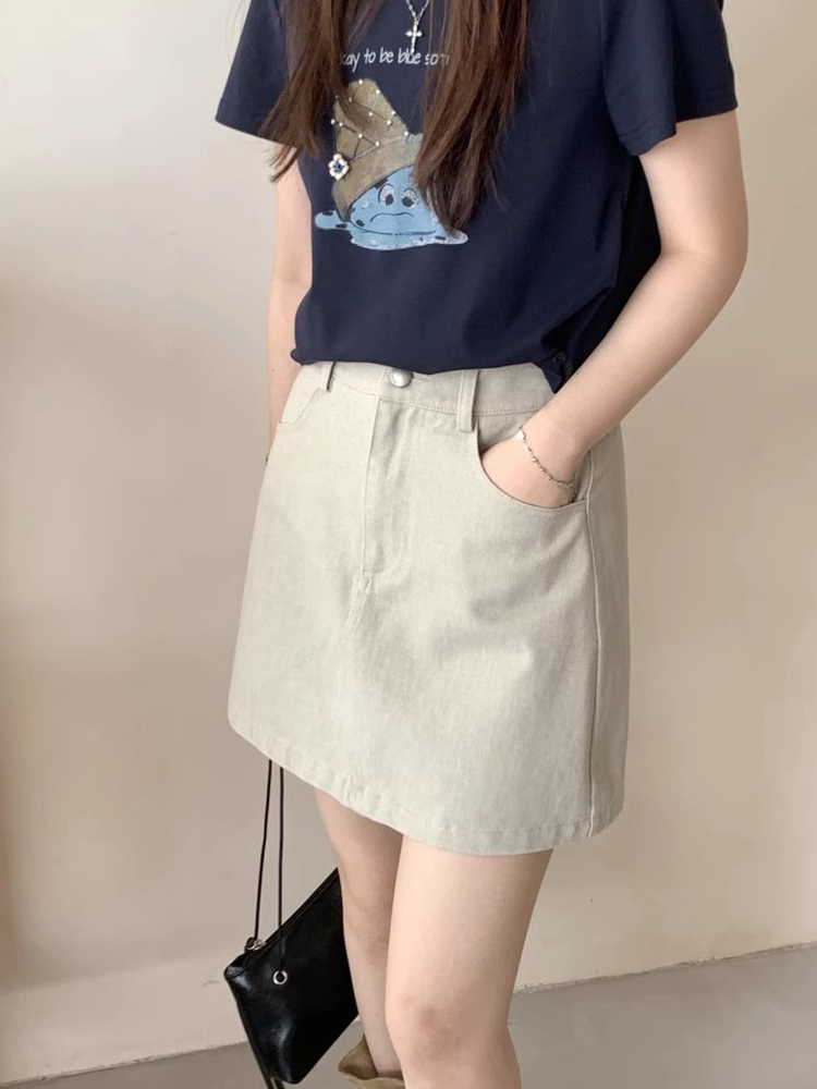 빅 사이즈 데님 반신 스커트 여성 봄 여름 A라인 스커트 미니 스커트 슬림해 보이는 하이웨이스트 다용도 표지 넓적 다리 반 스커트 kx