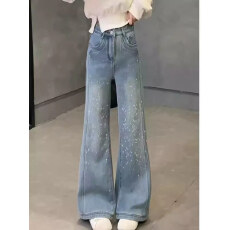 批发大码美式烫钻满天星微喇牛仔<b class='q'>裤</b>女高腰弹力<b class='q'>气质</b>显瘦阔腿<b class='q'>裤</b><b class='q'>KX</b>